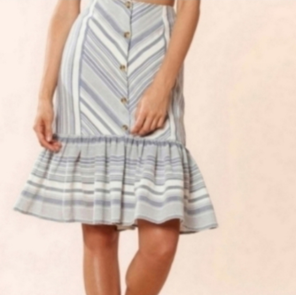 Red Carter Blue Chevron Stripe Button Up Chambray Cotton Skirt Xs